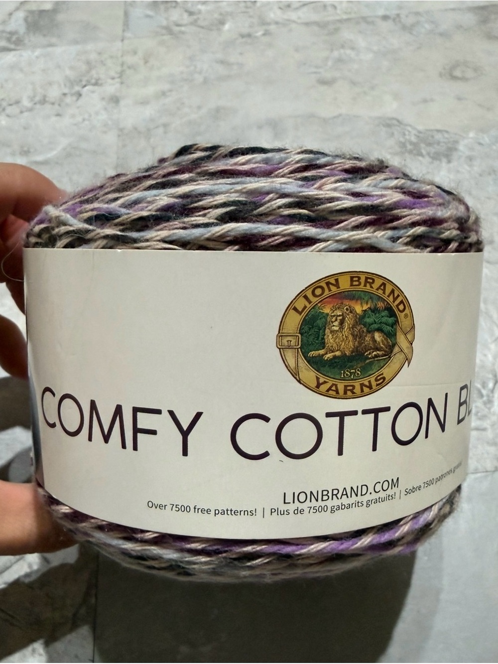 Discontinued Lion Brand Comfy Cotton Blend Yarn Cake – Blueberry Muffin